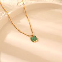 304 Stainless Steel 18K Gold Plated Simple Style Plating Inlay Square Malachite Pendant Necklace main image 2