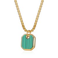304 Stainless Steel 18K Gold Plated Simple Style Plating Inlay Square Malachite Pendant Necklace main image 5
