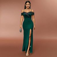 Party Dress Simple Style Strap Sequins Slit Sleeveless Solid Color Maxi Long Dress Party main image 1
