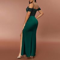 Party Dress Simple Style Strap Sequins Slit Sleeveless Solid Color Maxi Long Dress Party main image 4