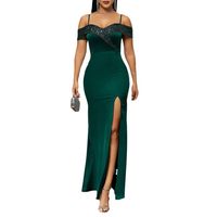 Party Dress Simple Style Strap Sequins Slit Sleeveless Solid Color Maxi Long Dress Party main image 5