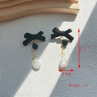 1 Pair Retro Classic Style Flower Bow Knot Plating Imitation Pearl Alloy 14k Gold Plated Drop Earrings sku image 2