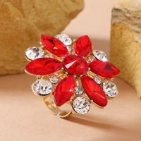 Shiny Flower Gold Plated Rhinestones Alloy Wholesale Open Rings main image 6