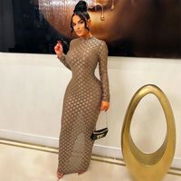 Women's Sheath Dress Sexy High Neck Long Sleeve Solid Color Maxi Long Dress Banquet Party sku image 1
