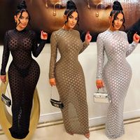 Women's Sheath Dress Sexy High Neck Long Sleeve Solid Color Maxi Long Dress Banquet Party main image 2