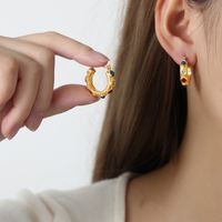 1 Pair Casual Simple Style Color Block Plating Inlay Titanium Steel Turquoise Glass Zircon 18k Gold Plated Hoop Earrings main image 1