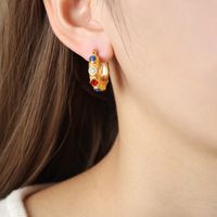 1 Pair Casual Simple Style Color Block Plating Inlay Titanium Steel Turquoise Glass Zircon 18k Gold Plated Hoop Earrings main image 3