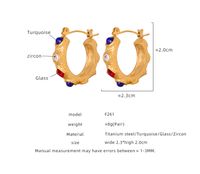 1 Pair Casual Simple Style Color Block Plating Inlay Titanium Steel Turquoise Glass Zircon 18k Gold Plated Hoop Earrings main image 8