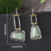 1 Pair Retro Ethnic Style Square Inlay Zinc Alloy Natural Stone Drop Earrings main image 5