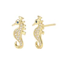 1 Pair Simple Style Hippocampus Inlay Sterling Silver Rhinestones Ear Studs main image 1
