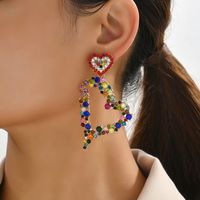1 Pair Luxurious Heart Shape Inlay Zinc Alloy Rhinestones Dangling Earrings main image 1