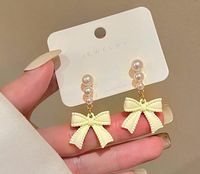 1 Pair Elegant Sweet Square Heart Shape Bow Knot Inlay Imitation Pearl Alloy Rhinestones Earrings sku image 50