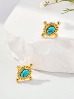 1 Pair Hip-Hop Retro Color Block Plating Inlay 304 Stainless Steel Malachite 18K Gold Plated Ear Studs main image 8