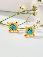 1 Pair Hip-Hop Retro Color Block Plating Inlay 304 Stainless Steel Malachite 18K Gold Plated Ear Studs main image 9