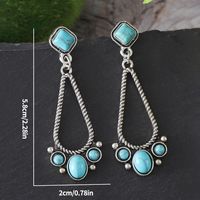 1 Pair Retro Ethnic Style Round Inlay Zinc Alloy Turquoise Drop Earrings main image 5