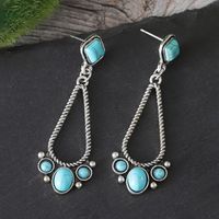 1 Pair Retro Ethnic Style Round Inlay Zinc Alloy Turquoise Drop Earrings main image 2