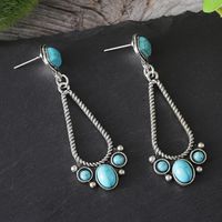 1 Pair Retro Ethnic Style Round Inlay Zinc Alloy Turquoise Drop Earrings main image 3