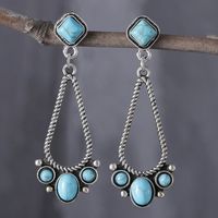 1 Pair Retro Ethnic Style Round Inlay Zinc Alloy Turquoise Drop Earrings main image 1