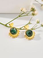 1 Pair Hip-Hop Retro Color Block Plating Inlay 304 Stainless Steel Malachite 18K Gold Plated Ear Studs main image 7
