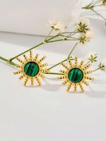 1 Pair Hip-Hop Retro Color Block Plating Inlay 304 Stainless Steel Malachite 18K Gold Plated Ear Studs main image 4