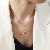 Wholesale Casual Elegant Circle Oval Agate Titanium Steel Plating Inlay 18k Gold Plated Artificial Diamond Pendant Necklace main image 1