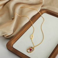Wholesale Casual Elegant Circle Oval Agate Titanium Steel Plating Inlay 18k Gold Plated Artificial Diamond Pendant Necklace main image 2