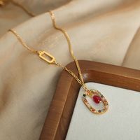 Wholesale Casual Elegant Circle Oval Agate Titanium Steel Plating Inlay 18k Gold Plated Artificial Diamond Pendant Necklace main image 3