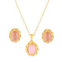 Titanium Steel 18K Gold Plated Simple Style Inlay Round Opal Jewelry Set main image 5