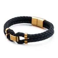 Simple Style Commute Color Block Stainless Steel Pu Leather Braid 18K Gold Plated Women's Bracelets main image 4
