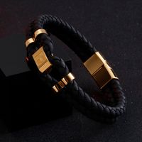 Simple Style Commute Color Block Stainless Steel Pu Leather Braid 18K Gold Plated Women's Bracelets main image 3