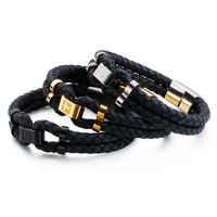 Simple Style Commute Color Block Stainless Steel Pu Leather Braid 18K Gold Plated Women's Bracelets main image 5