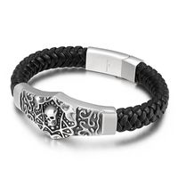 Hip Hop Retro Bloque De Color Cuero Sintético Acero Titanio Trenza Hombres Brazalete main image 5