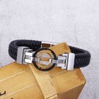 Hip-hop Retro Color Block Stainless Steel Pu Leather Men's Bangle main image 1