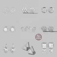 1 Pair Cute Sweet Triangle Heart Shape Plating Inlay Sterling Silver Zircon White Gold Plated Rhodium Plated Ear Studs main image 1
