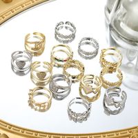 Simple Style Geometric Copper Plating Inlay Zircon Open Rings main image 1