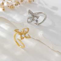 Simple Style Butterfly Copper Inlay Pearl Zircon Rings main image 1