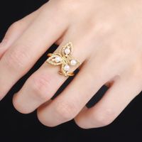 Simple Style Butterfly Copper Inlay Pearl Zircon Rings main image 5