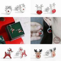 1 Pair Cartoon Style Cute Sweet Christmas Tree Elk Epoxy Plating Sterling Silver Zircon White Gold Plated Rhodium Plated Ear Studs main image 9