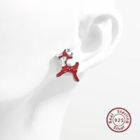 1 Pair Cartoon Style Cute Sweet Christmas Tree Elk Epoxy Plating Sterling Silver Zircon White Gold Plated Rhodium Plated Ear Studs main image 7