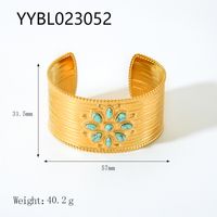Nordic Style Vintage Style Flower 201 Stainless Steel 18K Gold Plated Natural Stone Bangle In Bulk sku image 7