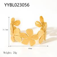 Nordic Style Vintage Style Flower 201 Stainless Steel 18K Gold Plated Natural Stone Bangle In Bulk sku image 5