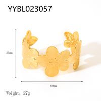 Nordic Style Vintage Style Flower 201 Stainless Steel 18K Gold Plated Natural Stone Bangle In Bulk sku image 6