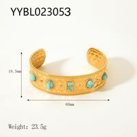 Nordic Style Vintage Style Flower 201 Stainless Steel 18K Gold Plated Natural Stone Bangle In Bulk sku image 8