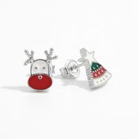 1 Pair Cartoon Style Cute Sweet Christmas Tree Elk Epoxy Plating Sterling Silver Zircon White Gold Plated Rhodium Plated Ear Studs main image 8