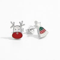 1 Par Estilo De Dibujos Animados Lindo Dulce Árbol De Navidad Alce Epoxy Enchapado Plata Esterlina Circón Blanco Oro Plateado Rodio Plateado Pendientes main image 8