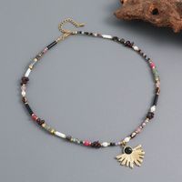 Retro Ethnic Style Geometric Stainless Steel Natural Stone Freshwater Pearl Beaded Handmade Inlay Artificial Gemstones Pendant Necklace main image 1