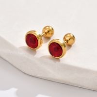 1 Pair Casual Simple Style Commute Round Inlay 201 Stainless Steel Artificial Gemstones Turquoise 18K Gold Plated Ear Studs main image 3