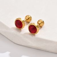 1 Pair Casual Simple Style Commute Round Inlay 201 Stainless Steel Artificial Gemstones Turquoise 18K Gold Plated Ear Studs sku image 1