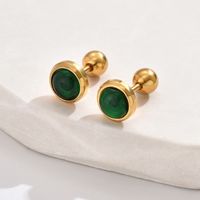 1 Pair Casual Simple Style Commute Round Inlay 201 Stainless Steel Artificial Gemstones Turquoise 18K Gold Plated Ear Studs sku image 2
