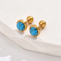 1 Paire Décontractée Style Simple Commuer Rond Incruster Acier Inoxydable 201 Pierres Précieuses Artificielles Turquoise Plaqué Or 18K Boucles D'Oreilles sku image 3